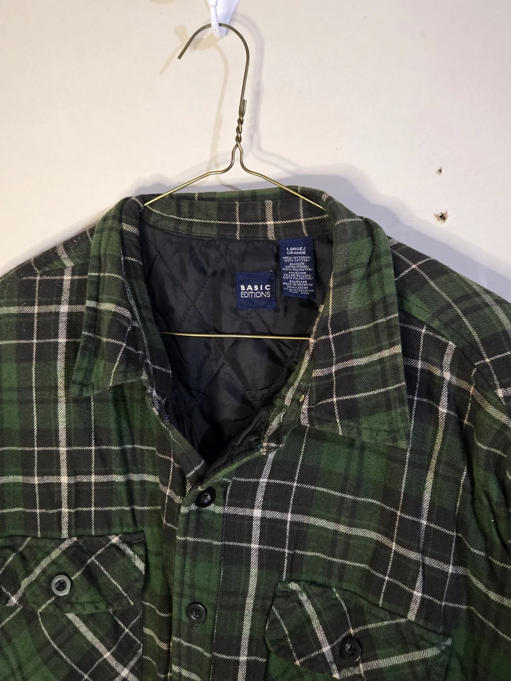 Basic Editions Men's Green Plaid Quilted-Lined Shirt Jacket